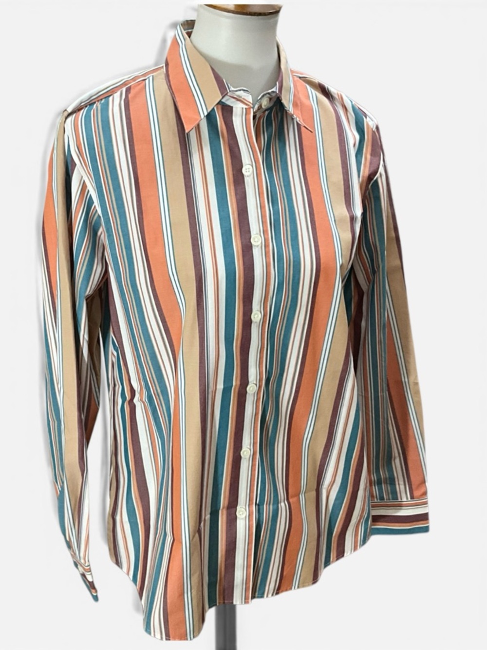 Foxcroft Wrinkle Free Shirt Sz 10 Shaped Fit Striped Button Up Career Top